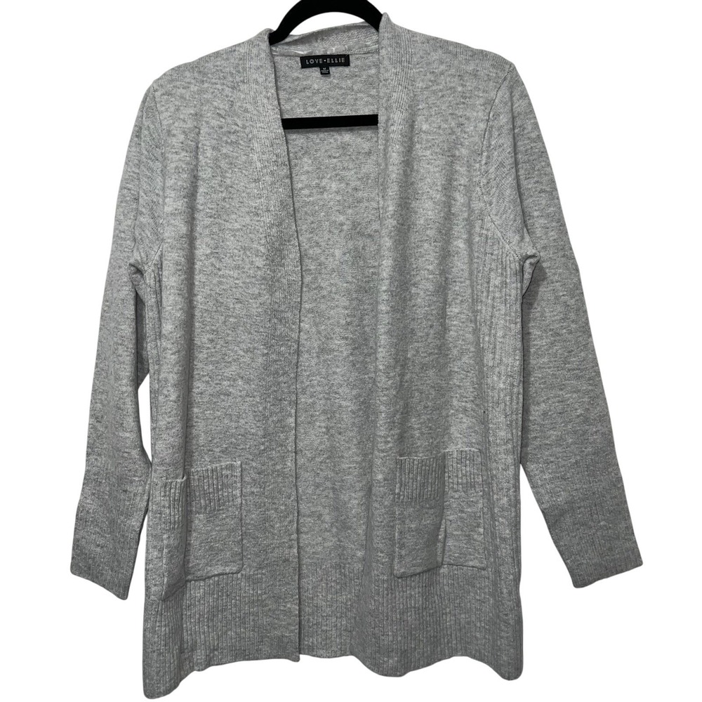 Cozy Gray Heather Knit Open Front Long Sleeve Cardigan Sz Medium Minimalist